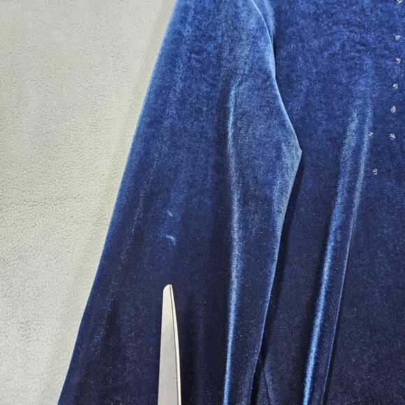 VTG Velvet Tunic Top Womens Large Blue Beaded Y2K Whimsigoth Rose USA Janana's - Picture 4 of 13